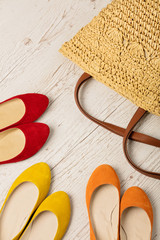 Summer fashion set. Women's bag and shoes (ballerinas).