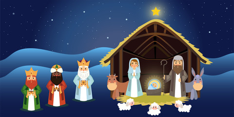 Vector illustration of the traditional Christmas scene.