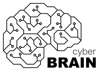Vector printed circuit board human brain. Concept illustration of cpu in the center of computer system. Logo / icon digital circuits with the brain.