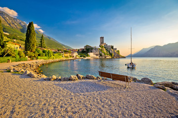 Town of Malcesine castle and beach view