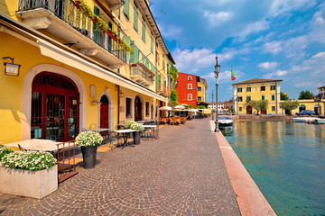 Lazise colorful harbor and boats view
