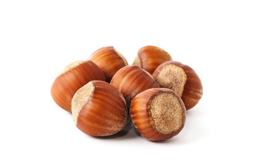 Hazelnuts on white background