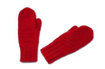 Red mittens isolated on white background