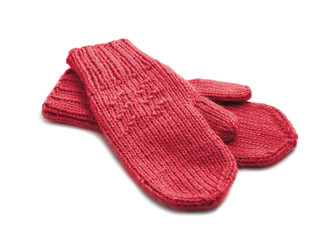Red mittens isolated on white background