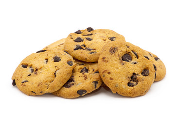 Chocolate chip cookie on white