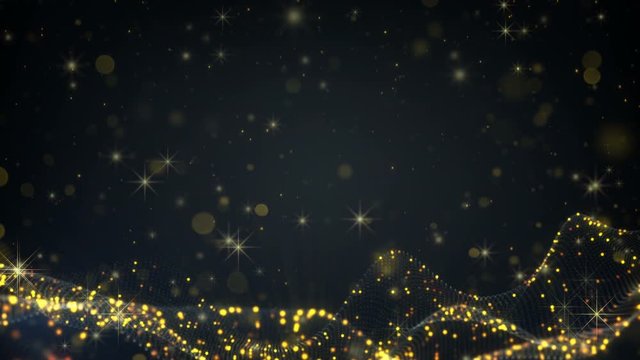 Flying stars and gold particles. Computer generated loopable abstract festive animation 4k (4096x2304)
