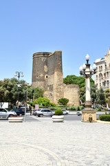Fototapeta na wymiar Baku.Azerbaijan.The Maiden Tower (Gyz galasy) is an ancient fortress near the coastal part of the 