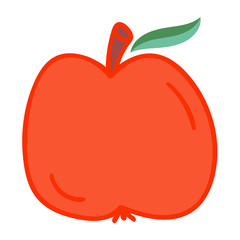 Orange cartoon apple with green leaf isolated on a white background. Vector illustration.