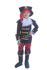 Asian boy smiling in pirate costume isolated over white
