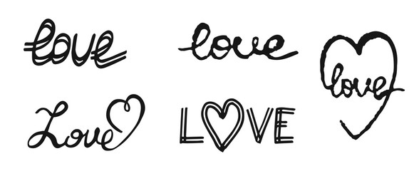 Hand write text love. Design elements for Valentine day.