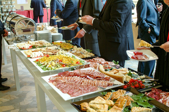 business meeting with catering set