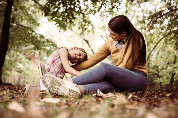 Mother and daughter spending time in nature.