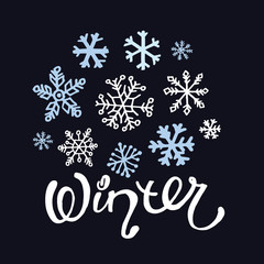 Hand drawn doodle snowflake. Winter snoflake. Winter pattern