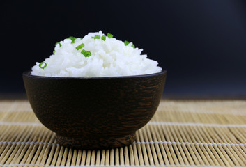 Japanese rice in wood bowl Asian food