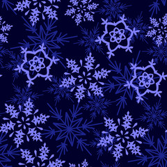 Naklejka na ściany i meble blue snow with dark blue background seamless pattern