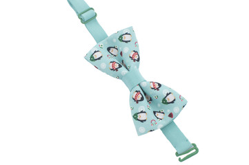 male bow tie with azure color with penguins
