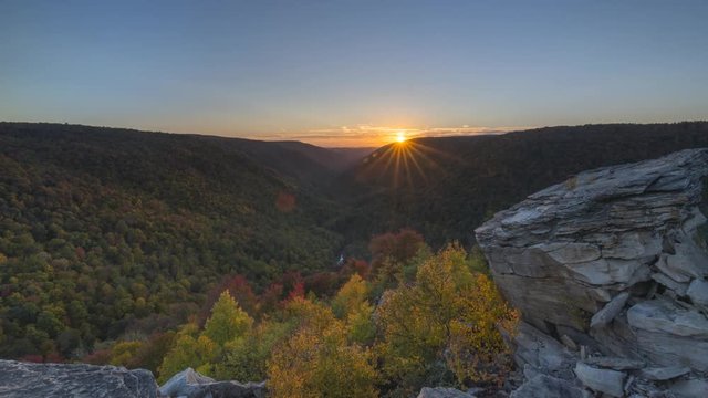 Lindy Point sunset time lapse in autumn at Blackwater State Park in West Virginia 