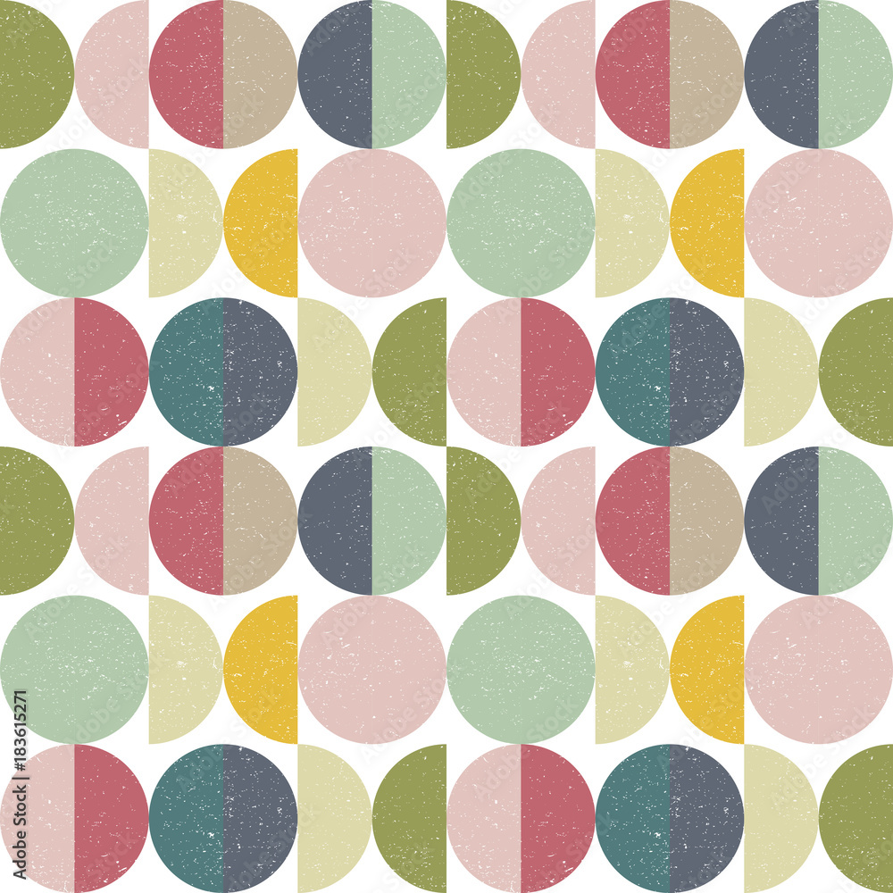 Poster Modern vector abstract seamless geometric pattern with semi circles and circles in retro scandinavian style