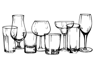 Set of hand drawn sketch style glasses. Vector illustration isolated on white background.