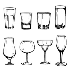 Set of hand drawn sketch style glasses. Vector illustration isolated on white background.