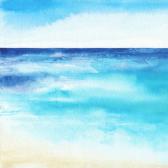 Fototapeta na wymiar Ocean watercolor hand painting illustration.