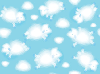 Vector  white clouds  sheeps shapes,  cute  seamless background.