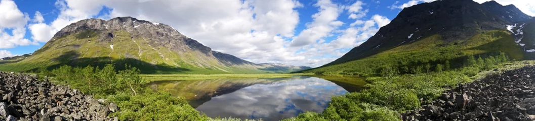 Fotobehang Slaapkamer 3d panorama. Sarek National Park. North of Sweden. The nature of the polar circle. Mountain wild landscape. Beautiful natural background. Can be used for architectural visualization       © Sunny Whale