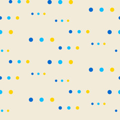 Dots shapes blue color seamless vector pattern. Basic simple circles geometric abstract repeat beige background.