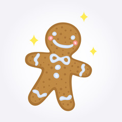 Cute cartoon Christmas gingerbread man isolated on white. Vector illustration