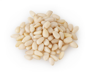 Shelled cedar pine nuts isolated on white background with clipping path