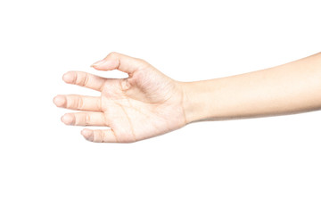 Hand open and ready to help or receive. Gesture isolated on white background with clipping path.