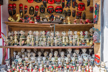 Display variety types of Vietnamese Water Puppets for sale at the Temple of Literature which is located in Hanoi Vietnam.