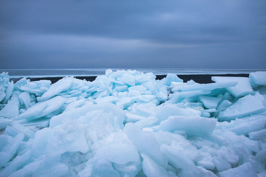 Ice thrown out on the coast.