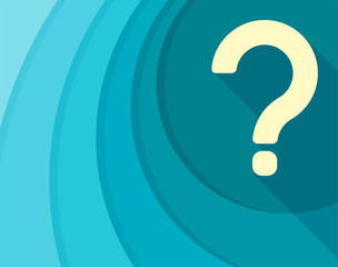 A flat question mark on a blue background of blue circles. Background for presentation or interview. Copy space.