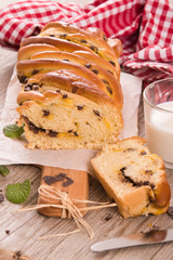 Brioche with chocolate chips.