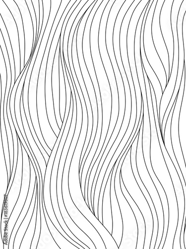 Download Black And White Smooth Waves Abstract Background With Curly Hair Or Flow Pattern For Coloring Book Or Graphic Design Vector Illustration Wall Mural Marina Demidova