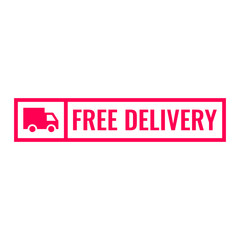 Free delivery. Badge with truck icon. Flat vector illustration on white background.  