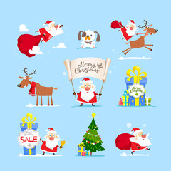 Naklejka premium Christmas Santa Claus set. Vector, illustration.