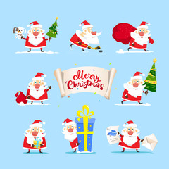 Collection of Christmas Santa Claus. Christmas set. Vector