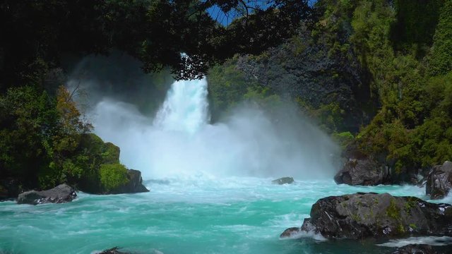 Huge waterfall in Chilean scenery Huilo Huilo