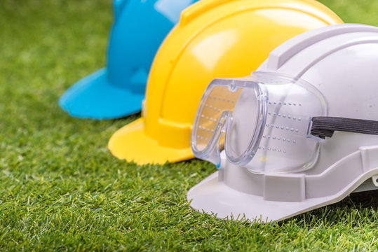 White, Yellow And Blue Safety Helmet