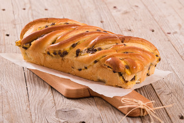 Brioche with chocolate chips.