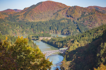 Obraz na płótnie Canvas first tadami river bridge in Fukushima, Japan