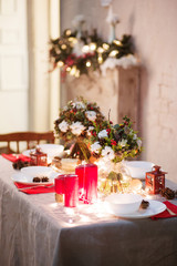 Christmas Table Setting Holiday Decorations with rustic flowers Decor New Year Celebration