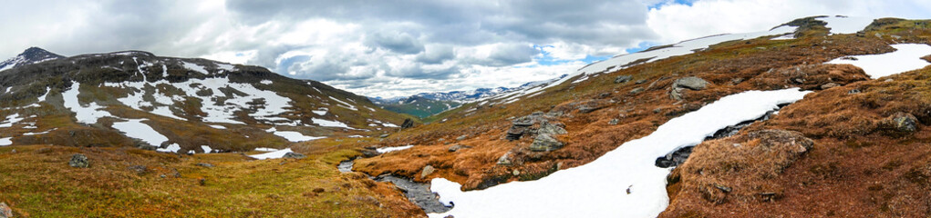 Fototapeta premium Wide-format panorama for an architectural visualization. Northern Sweden, Sarek National Park