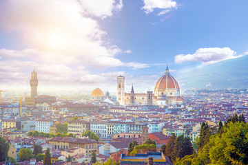 A fabulous panoramic view of Florence from Michelangelo Square at sunset. It is a pilgrimage of...