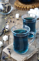 Thai blue tea in glass cups