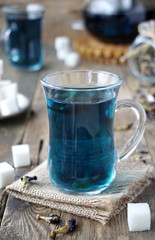 Thai blue tea in glass cups