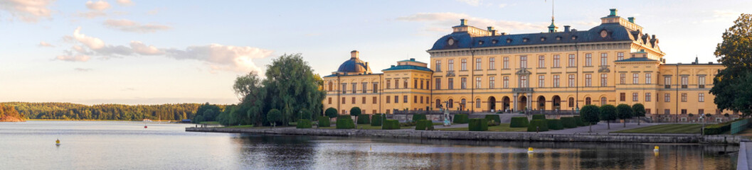 Fototapeta premium Wide-format panorama for an architectonic visualization. The palace of the Swedish royal family. Residence of the King. Drottnigsholm, Stockholm, Sweden