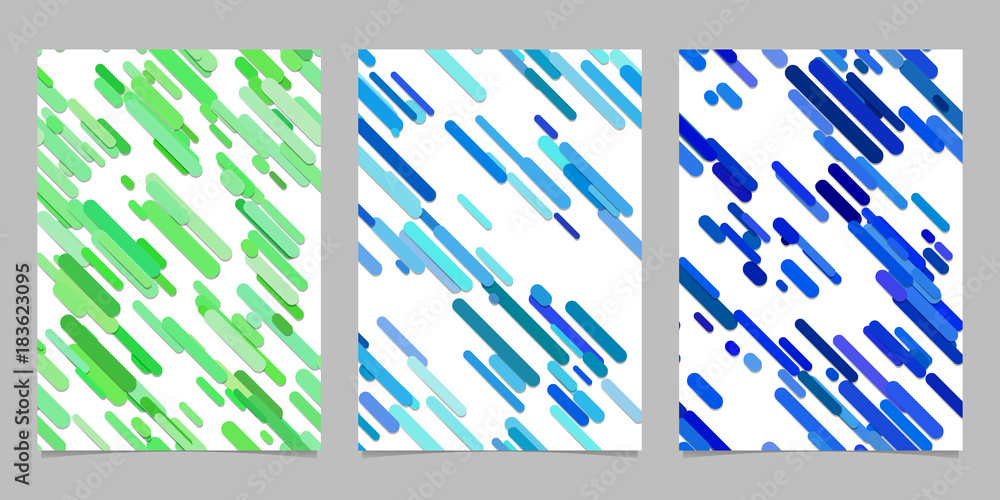 Poster seamless geometrical chaotic rounded diagonal stripe pattern background page template set - vector s